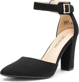 DREAM PAIRS Women's Chunky High Heels Dress Pumps Closed Pointed Toe Block Ankle Strap Shoes for Wedding Party