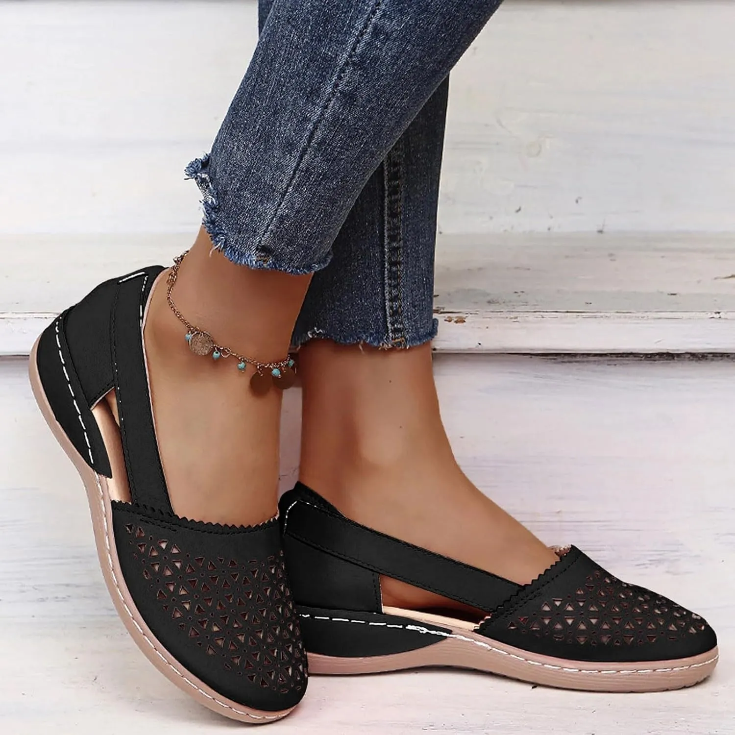 Eduavar Women's Summer Casual Wedge Lace Up Sandals, Black