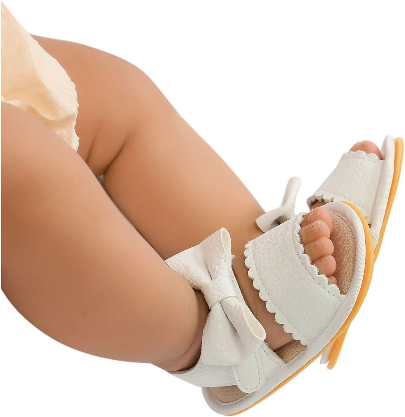 EnJoCho Boys Running Shoes Baby Rubber Boys Bow Soft Sandals Summer Girls Sole Walking Non-Slip Shoes Flat Baby Shoes (White, 12-12m)