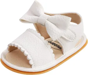 EnJoCho Boys Running Shoes Baby Rubber Boys Bow Soft Sandals Summer Girls Sole Walking Non-Slip Shoes Flat Baby Shoes (White, 12-12m)