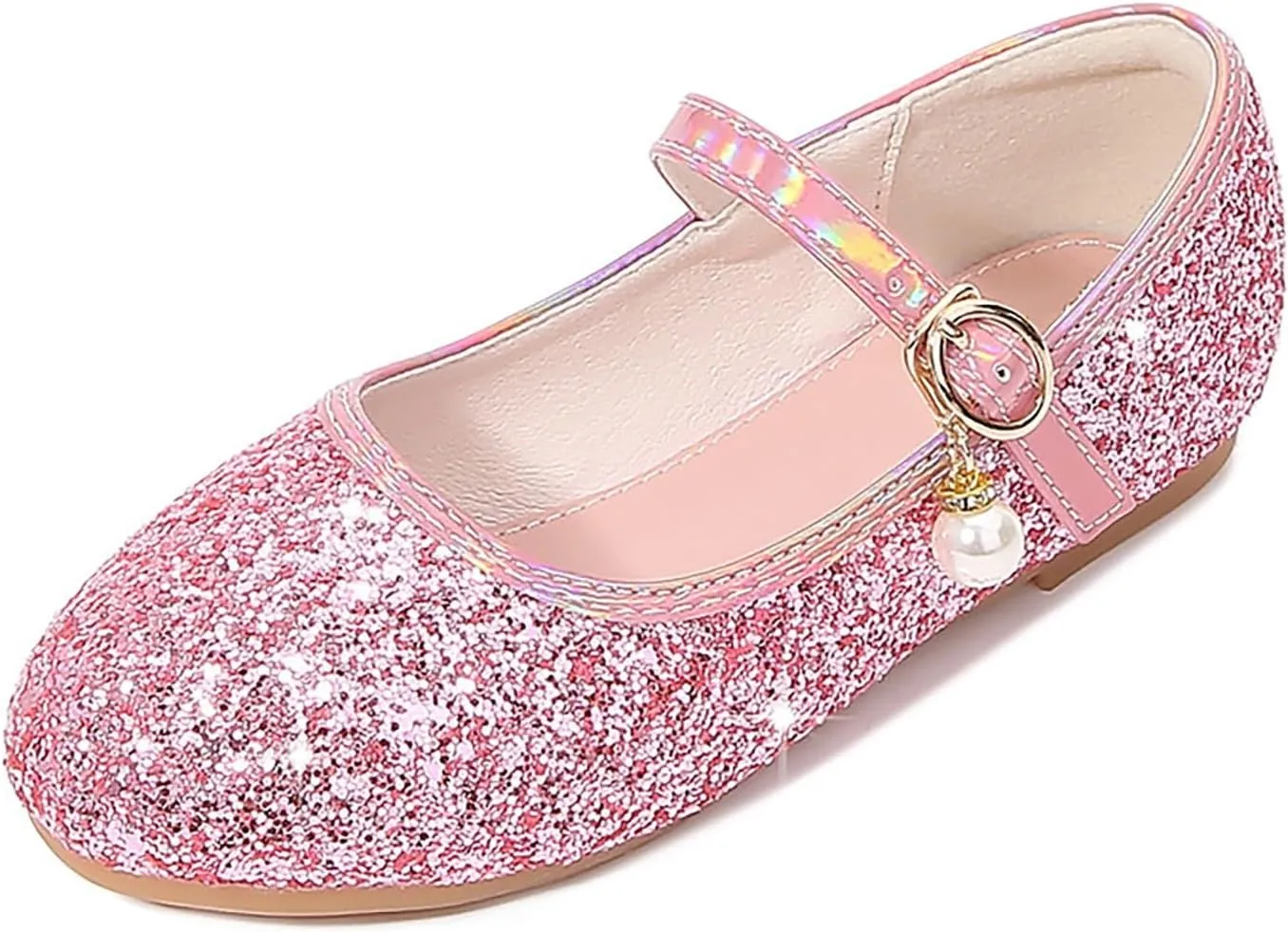 Flower Girls Dress Shoes Toddler Kids Glitter Low Heel Mary Jane Princess Sandals for Birthday Wedding Party