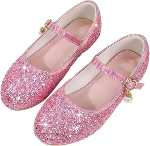 Flower Girls Dress Shoes Toddler Kids Glitter Low Heel Mary Jane Princess Sandals for Birthday Wedding Party