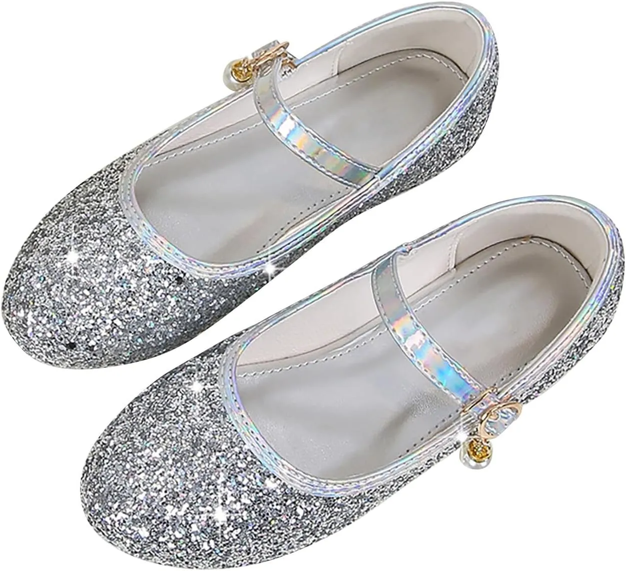 Flower Girls Dress Shoes Toddler Kids Glitter Low Heel Mary Jane Princess Sandals for Birthday Wedding Party