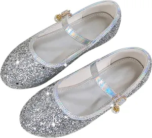 Flower Girls Dress Shoes Toddler Kids Glitter Low Heel Mary Jane Princess Sandals for Birthday Wedding Party