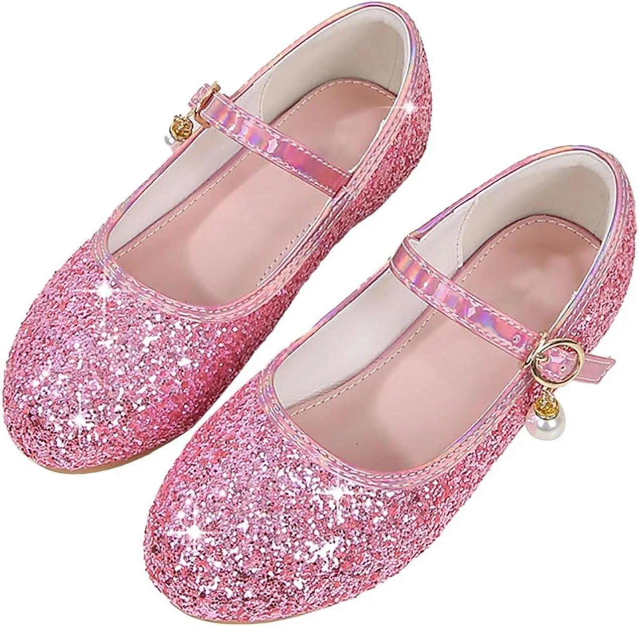 Flower Girls Dress Shoes Toddler Kids Glitter Low Heel Mary Jane Princess Sandals for Birthday Wedding Party