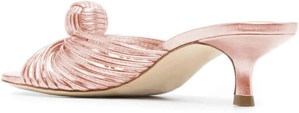 FYS Women Slip on Low Kitten Heel Mules Open Toe Dress Slide Sandals Party Prom Summer Shoes Size 4-15 US