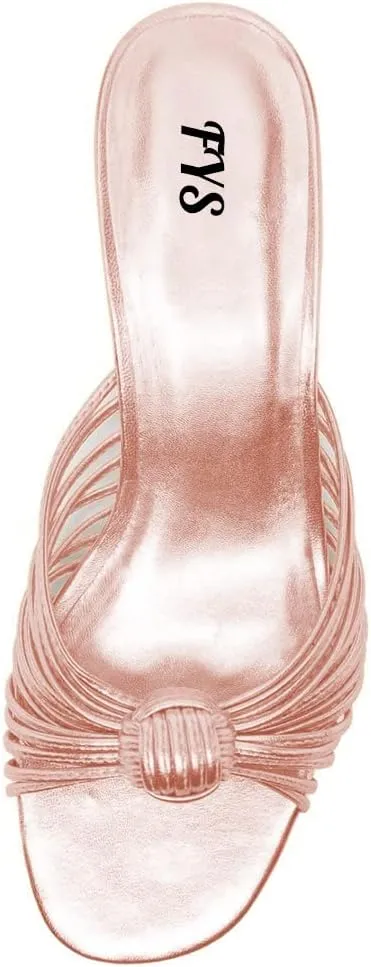 FYS Women Slip on Low Kitten Heel Mules Open Toe Dress Slide Sandals Party Prom Summer Shoes Size 4-15 US