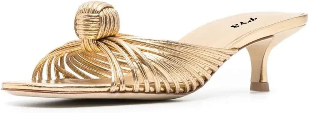 FYS Women Slip on Low Kitten Heel Mules Open Toe Dress Slide Sandals Party Prom Summer Shoes Size 4-15 US