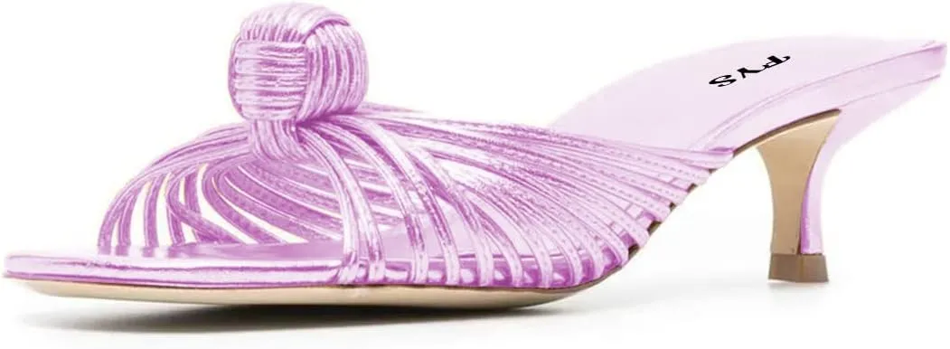 FYS Women Slip on Low Kitten Heel Mules Open Toe Dress Slide Sandals Party Prom Summer Shoes Size 4-15 US