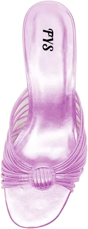 FYS Women Slip on Low Kitten Heel Mules Open Toe Dress Slide Sandals Party Prom Summer Shoes Size 4-15 US