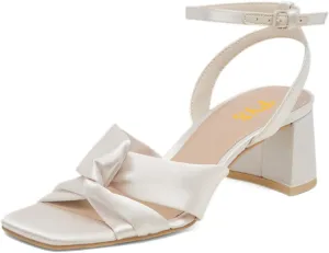 FYS Women Square Open Toe Knot Sandals Ankle Strap Chunky Block Low Heels Prom Party Dance Shoes Size 4-16 US