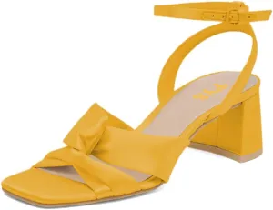 FYS Women Square Open Toe Knot Sandals Ankle Strap Chunky Block Low Heels Prom Party Dance Shoes Size 4-16 US