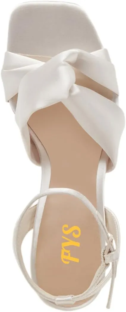 FYS Women Square Open Toe Knot Sandals Ankle Strap Chunky Block Low Heels Prom Party Dance Shoes Size 4-16 US