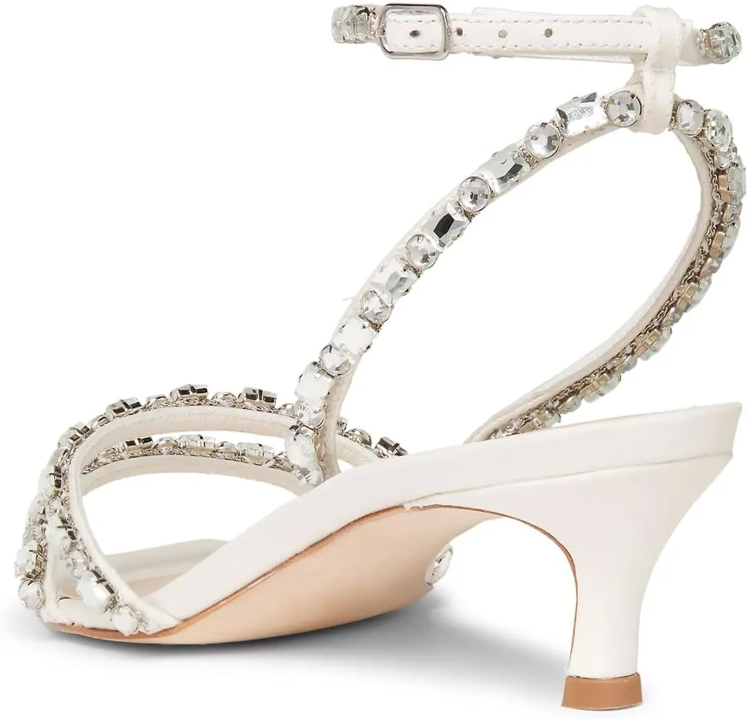 FYS Women's Square Open Toe Sandals Rhinestone Studded Kitten Low Heels Ankle Strap Evening Party Prom Shoes Size 4-16 US