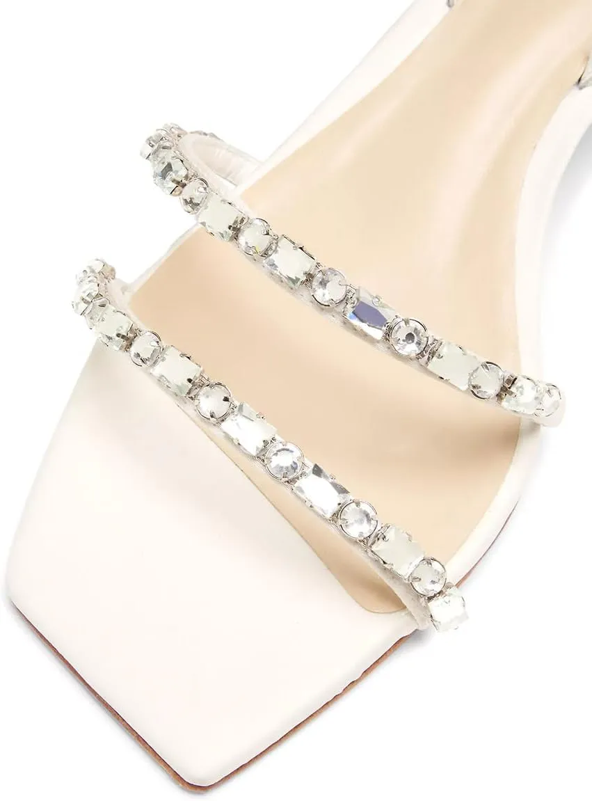 FYS Women's Square Open Toe Sandals Rhinestone Studded Kitten Low Heels Ankle Strap Evening Party Prom Shoes Size 4-16 US