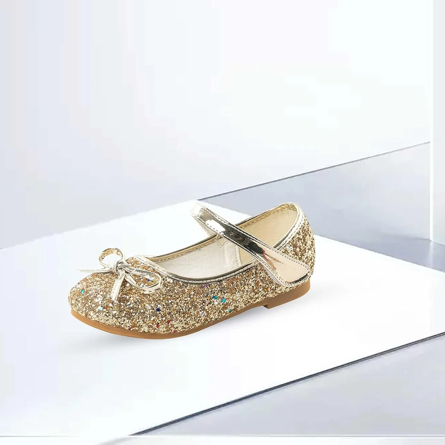 Generic Kids Toddler Girls Bowknot Sequin Mary Jane Sandals Flat Bottom Princess Dress Shoes Summer Wedding Party Shoes