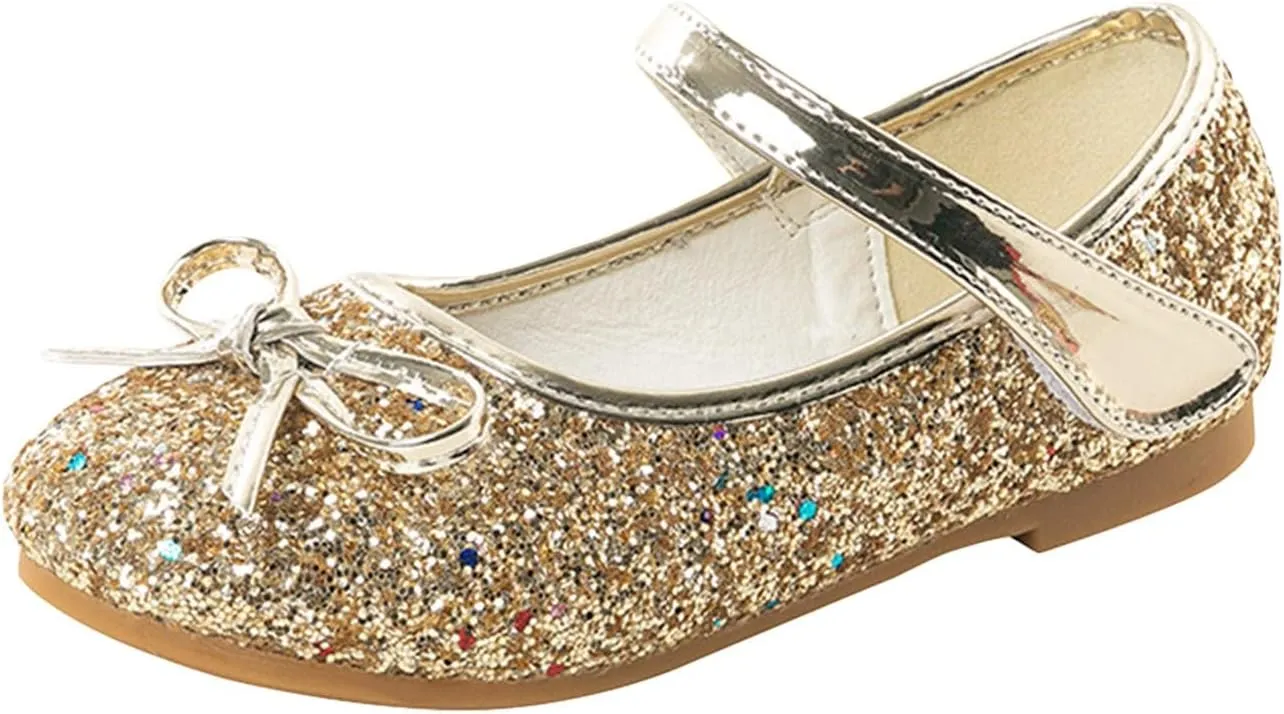 Generic Kids Toddler Girls Bowknot Sequin Mary Jane Sandals Flat Bottom Princess Dress Shoes Summer Wedding Party Shoes