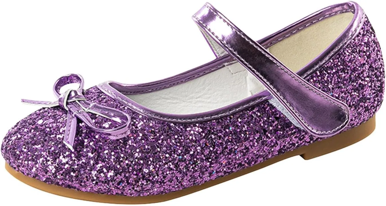 Generic Kids Toddler Girls Bowknot Sequin Mary Jane Sandals Flat Bottom Princess Dress Shoes Summer Wedding Party Shoes