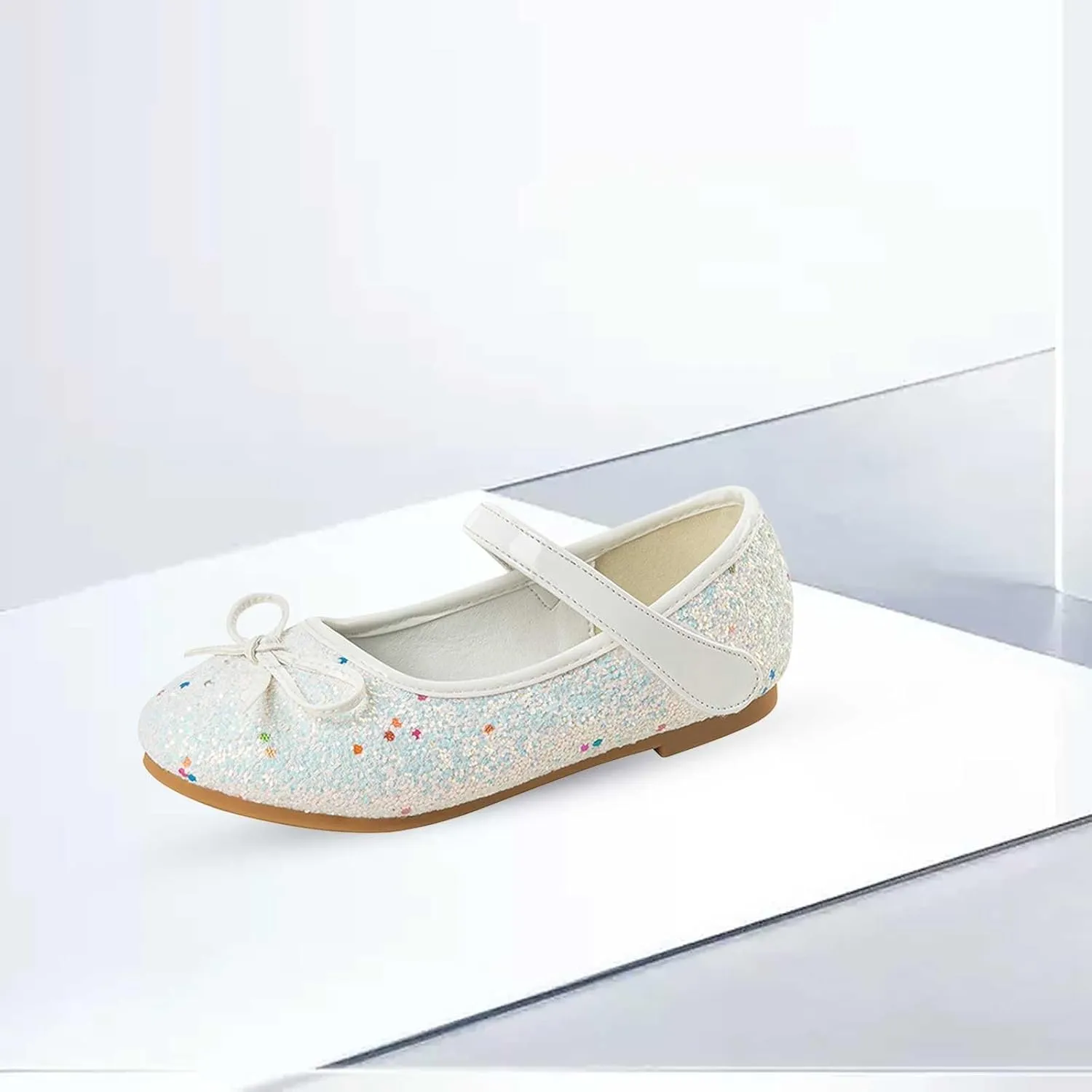 Generic Kids Toddler Girls Bowknot Sequin Mary Jane Sandals Flat Bottom Princess Dress Shoes Summer Wedding Party Shoes