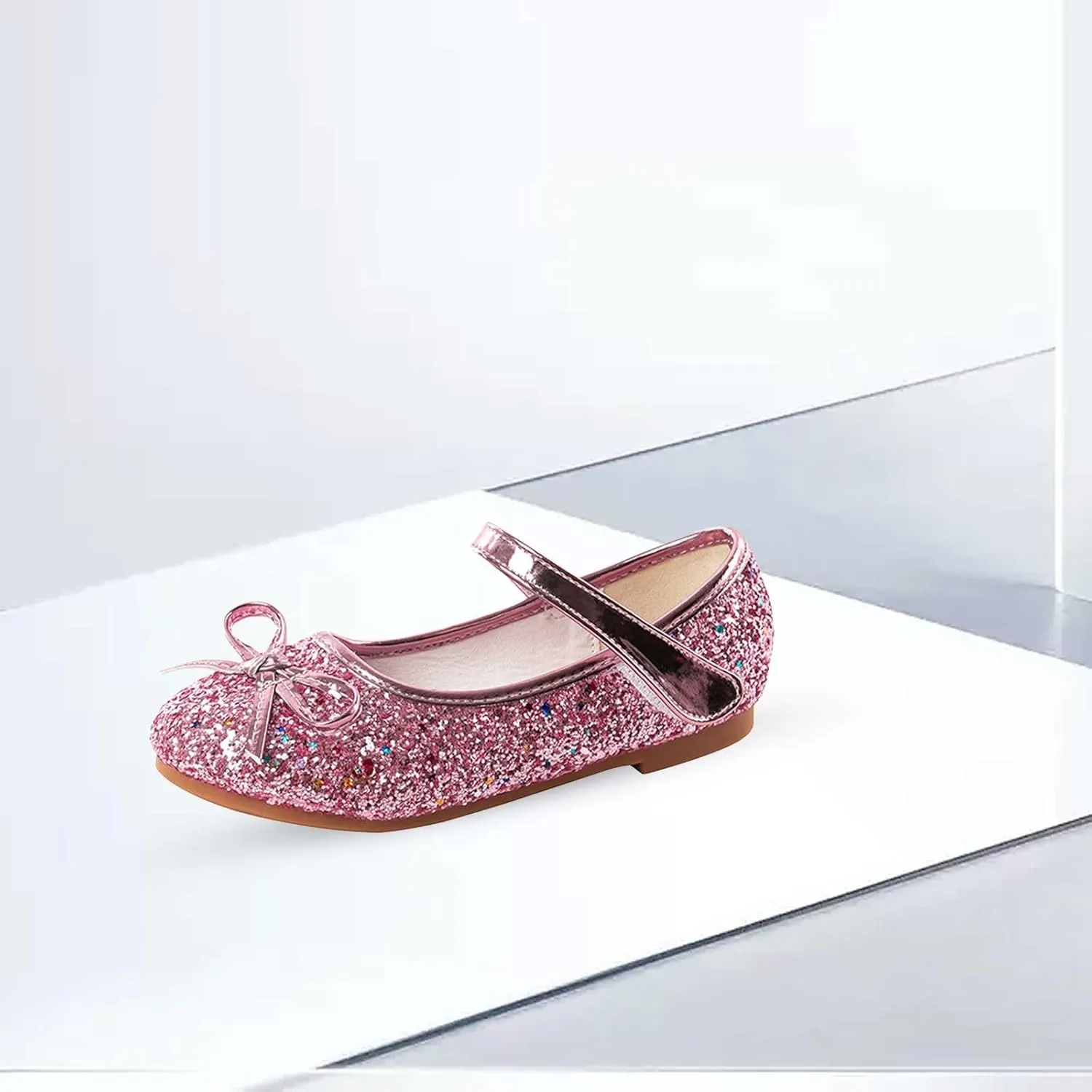Generic Kids Toddler Girls Bowknot Sequin Mary Jane Sandals Flat Bottom Princess Dress Shoes Summer Wedding Party Shoes