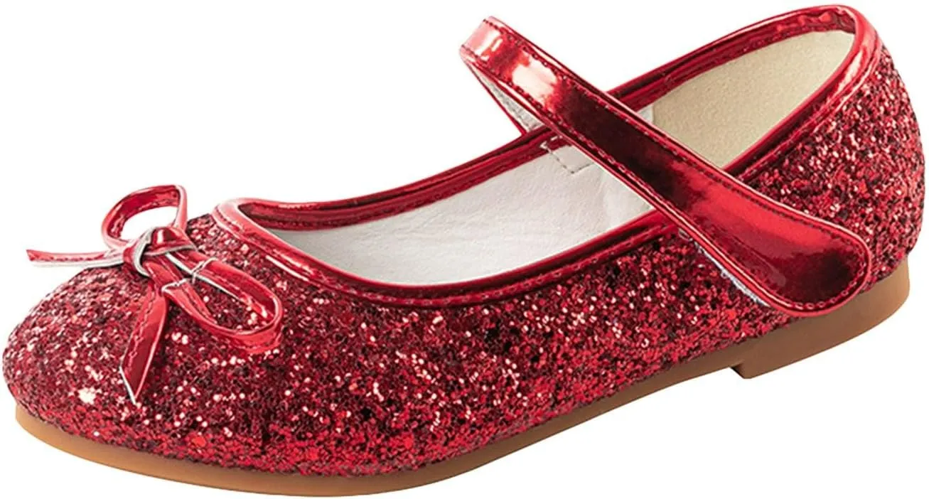 Generic Kids Toddler Girls Bowknot Sequin Mary Jane Sandals Flat Bottom Princess Dress Shoes Summer Wedding Party Shoes