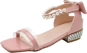 Girl Sandals Girls Sandals Comfortable Non Slip Pearl Rhinestone Heel Fairy Thick Heel