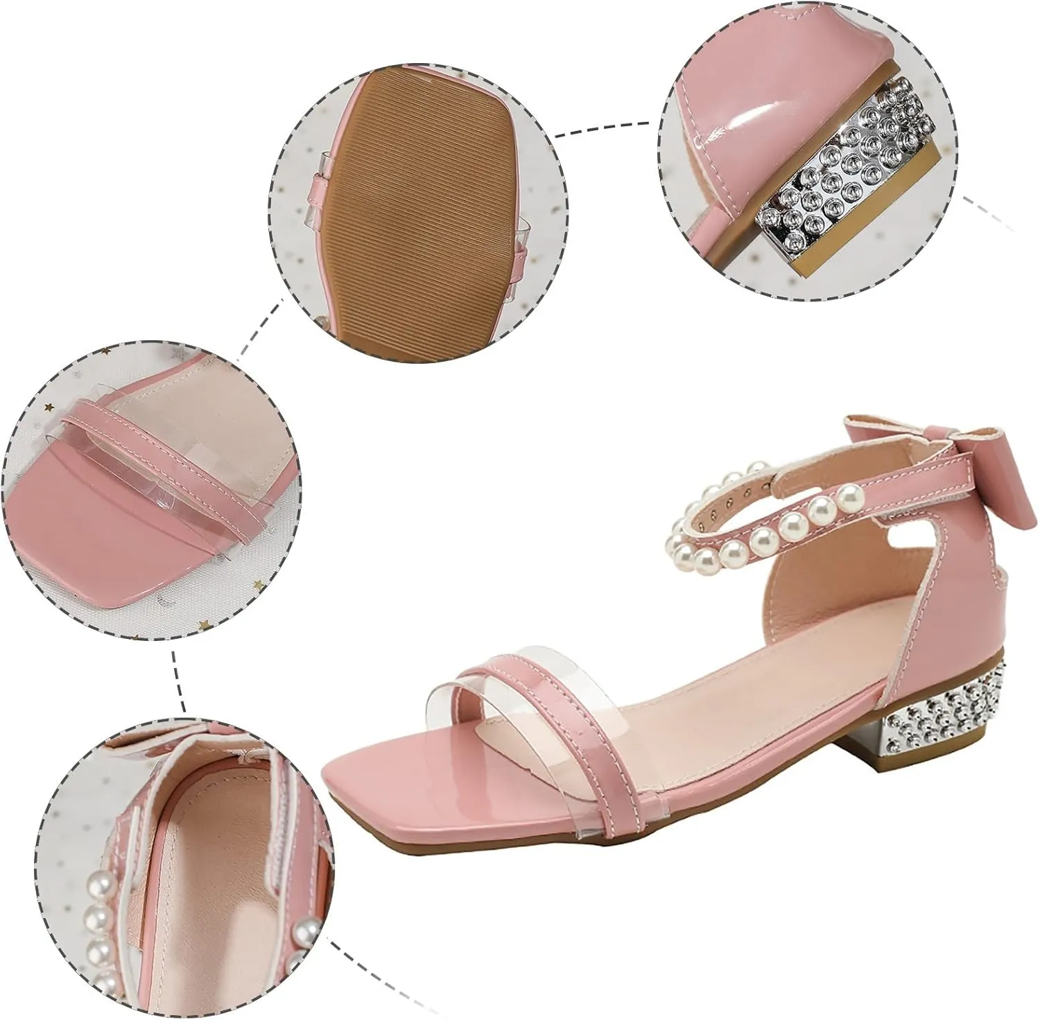 Girl Sandals Girls Sandals Comfortable Non Slip Pearl Rhinestone Heel Fairy Thick Heel