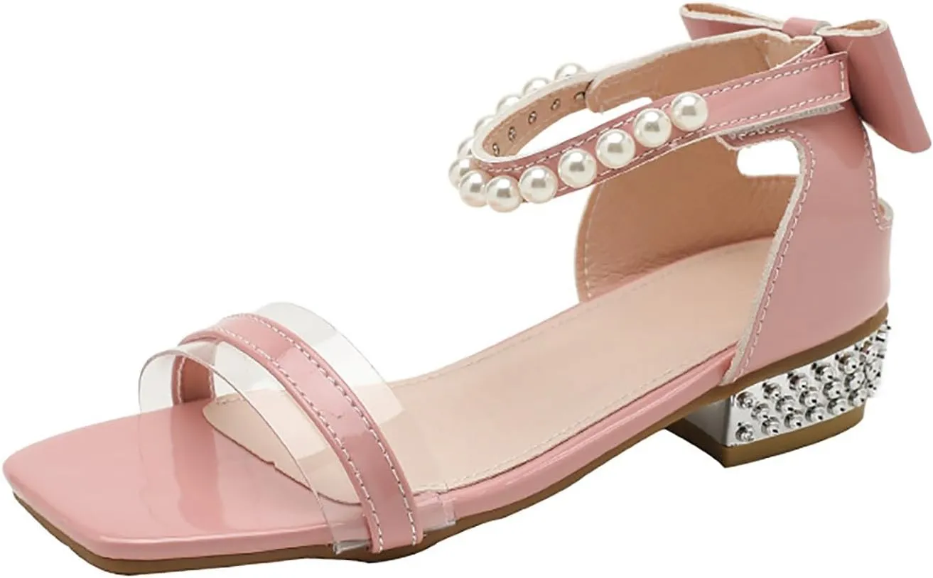 Girl Sandals Girls Sandals Comfortable Non Slip Pearl Rhinestone Heel Fairy Thick Heel