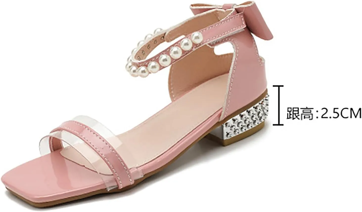 Girl Sandals Girls Sandals Comfortable Non Slip Pearl Rhinestone Heel Fairy Thick Heel