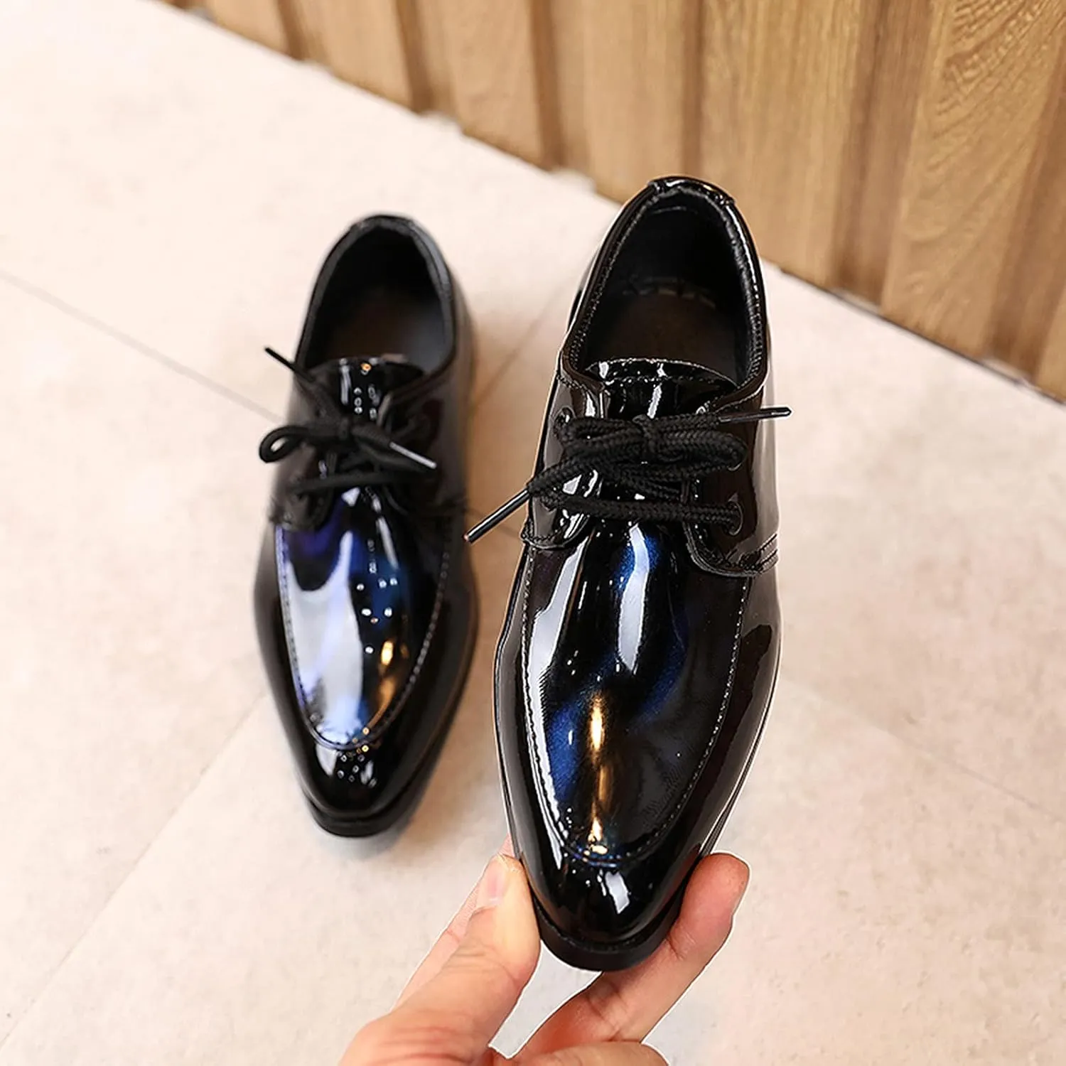 Girls Classic Oxfords Dress Shoes Pointed Toe Patent Formal Dress Shoes Lace Up Wedding Prom Footwear for Kids
