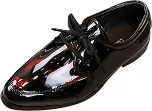 Girls Classic Oxfords Dress Shoes Pointed Toe Patent Formal Dress Shoes Lace Up Wedding Prom Footwear for Kids