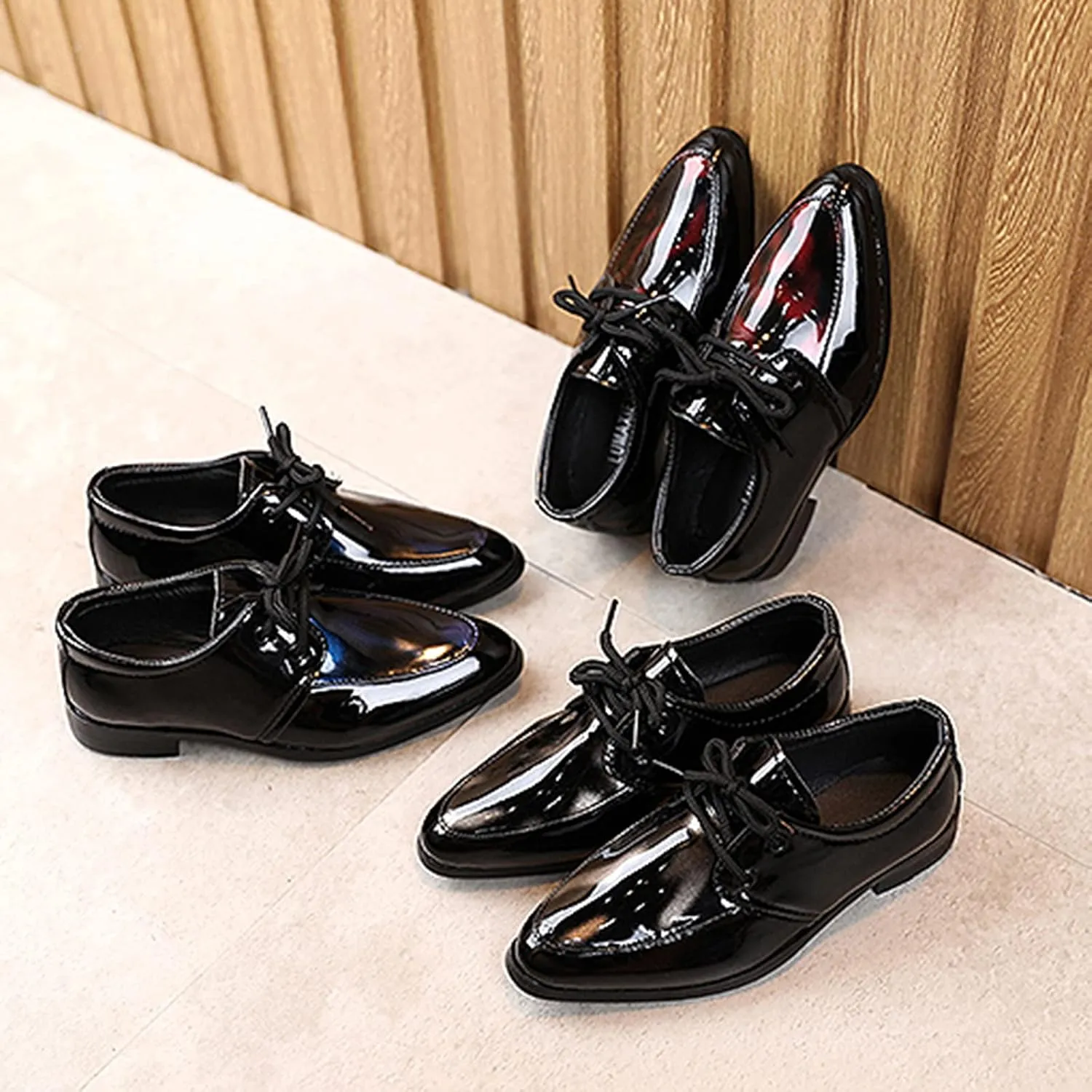 Girls Classic Oxfords Dress Shoes Pointed Toe Patent Formal Dress Shoes Lace Up Wedding Prom Footwear for Kids