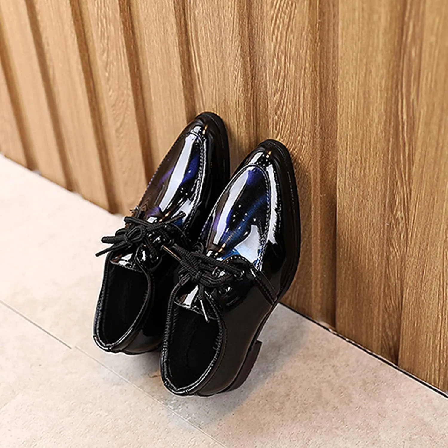 Girls Classic Oxfords Dress Shoes Pointed Toe Patent Formal Dress Shoes Lace Up Wedding Prom Footwear for Kids