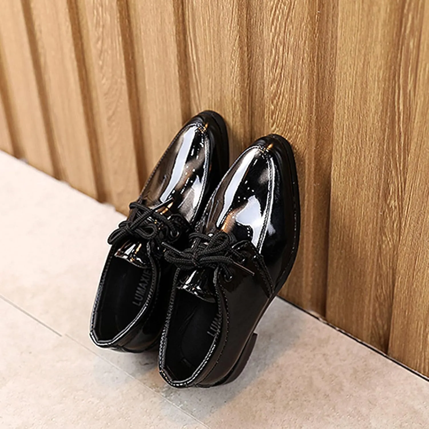 Girls Classic Oxfords Dress Shoes Pointed Toe Patent Formal Dress Shoes Lace Up Wedding Prom Footwear for Kids