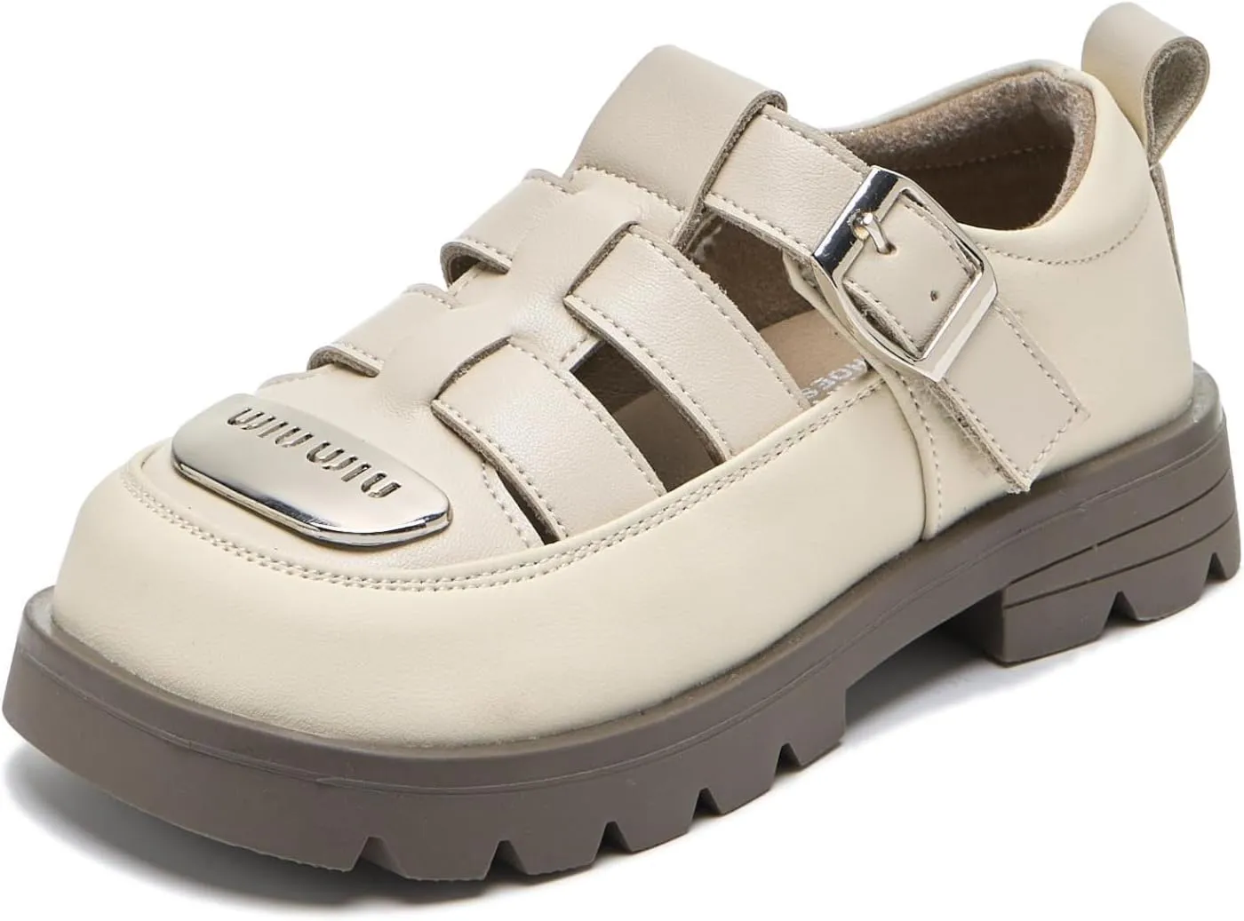 Girls Closed-Toe Fisherman Sandals with Buckle  Faux Leather School Uniform Shoes with Breathable Design & Metal Toe Accent  Durable Non-Slip Sole, Comfortable Fit for Summer & Spring