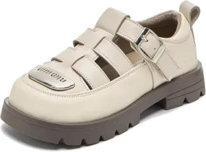 Girls Closed-Toe Fisherman Sandals with Buckle  Faux Leather School Uniform Shoes with Breathable Design & Metal Toe Accent  Durable Non-Slip Sole, Comfortable Fit for Summer & Spring