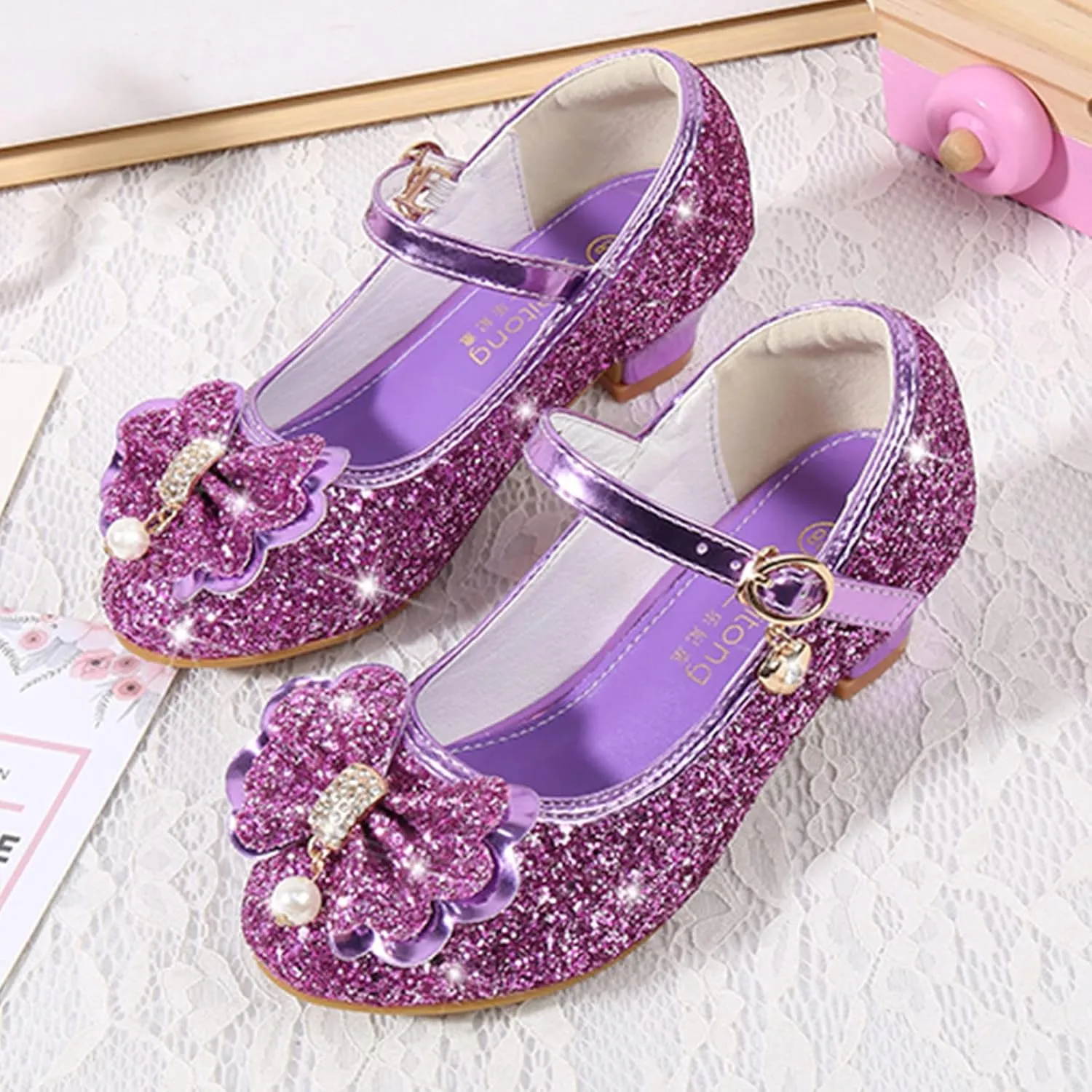 Girls Dress Shoes Wedding Party Heel Mary Jane Princess Flower Shoes Birthday for Toddler Little/Big Kid