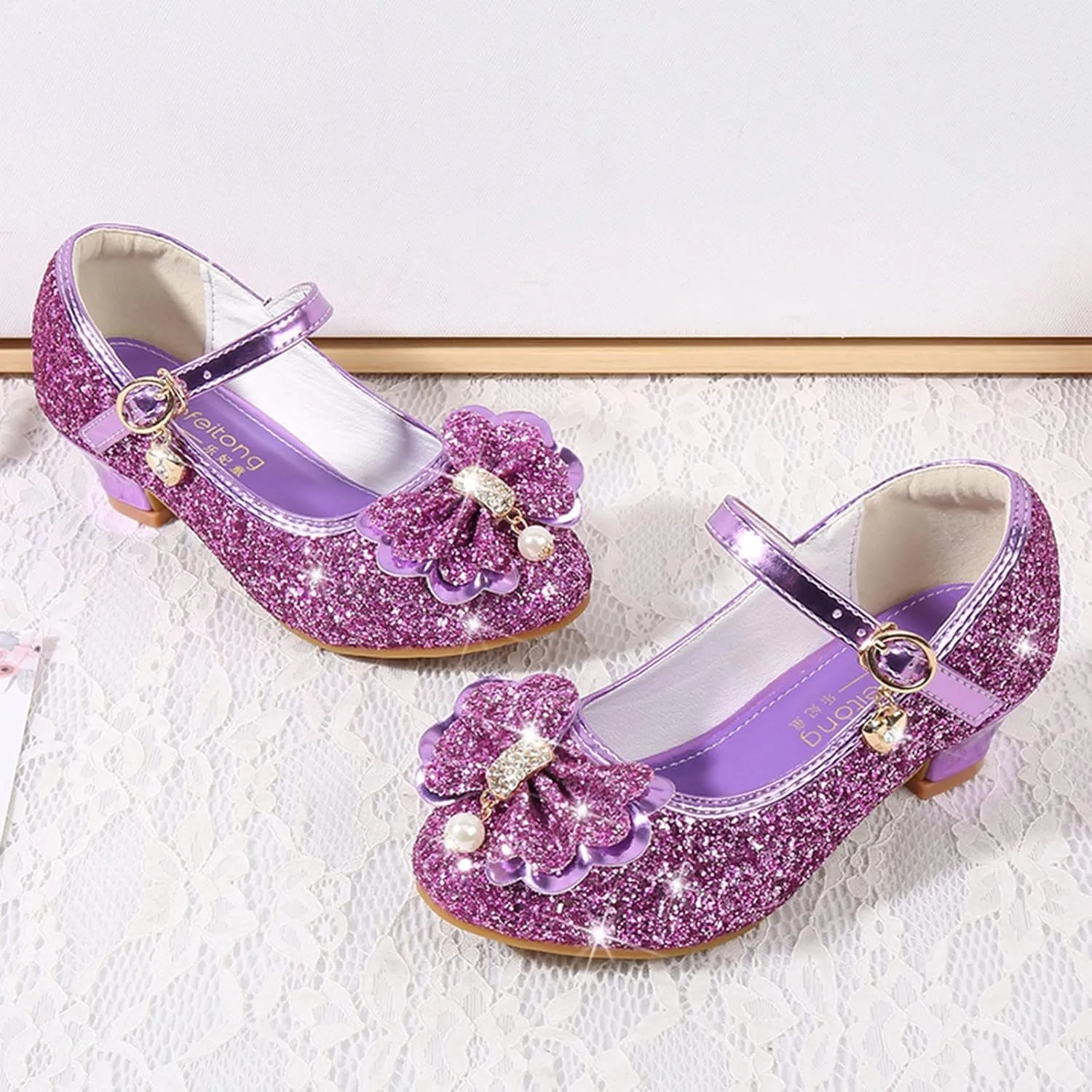 Girls Dress Shoes Wedding Party Heel Mary Jane Princess Flower Shoes Birthday for Toddler Little/Big Kid