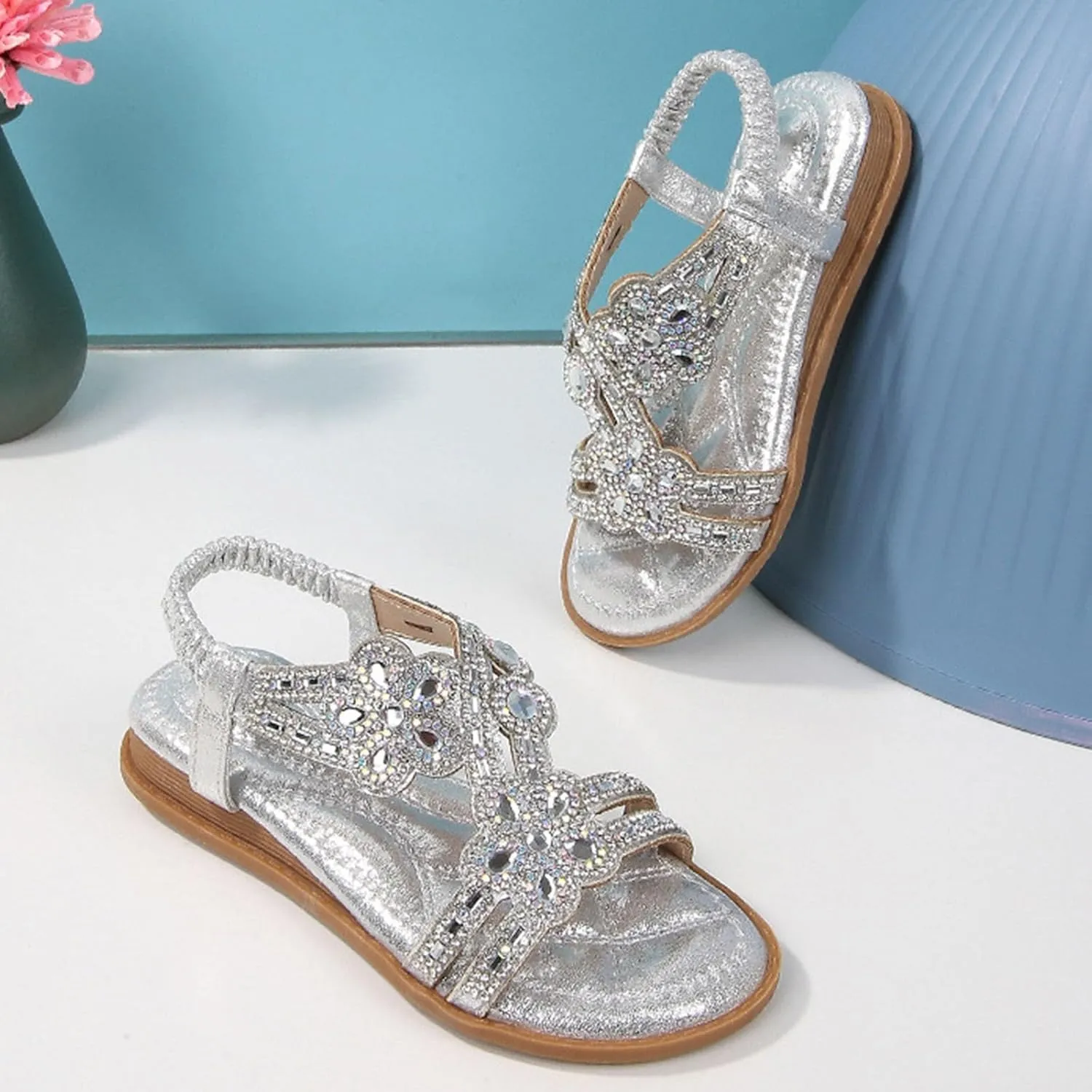 Girls Glitter Beach Shoes Shoes Flat Summer Glitter Boho Comfortable Sandals with Girls Size 3 Sandals