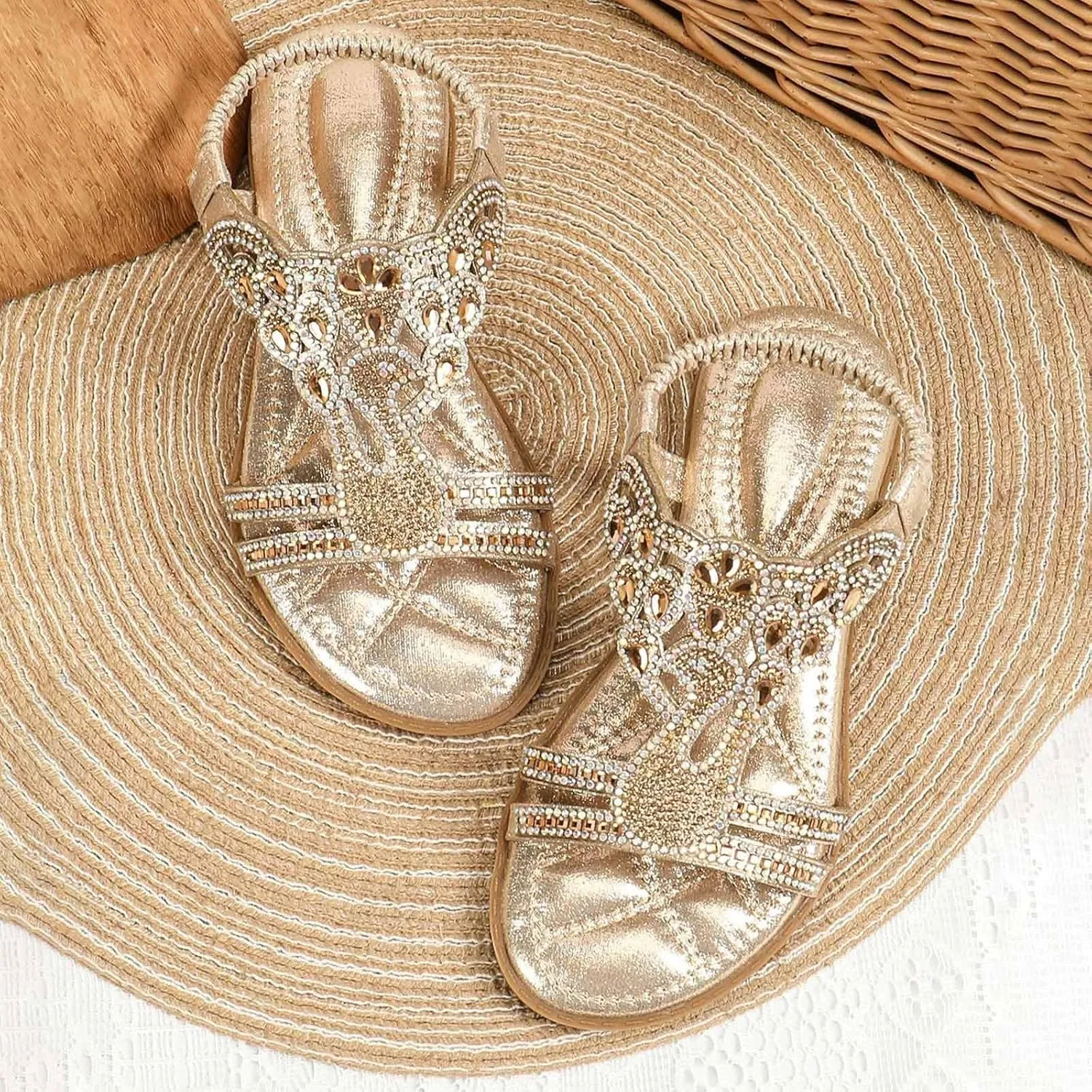 Girls Glitter Beach Shoes Shoes Flat Summer Glitter Boho Comfortable Sandals with Kids Dress Sandals
