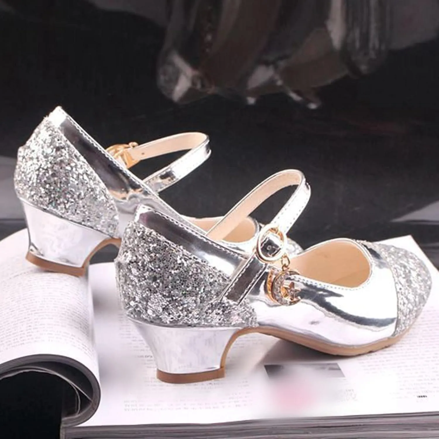 Girls Mary Jane Dress Shoes Low Heels Rhinestones Sparkle Flower Girl Wedding Toddler Girls Pump Shoes