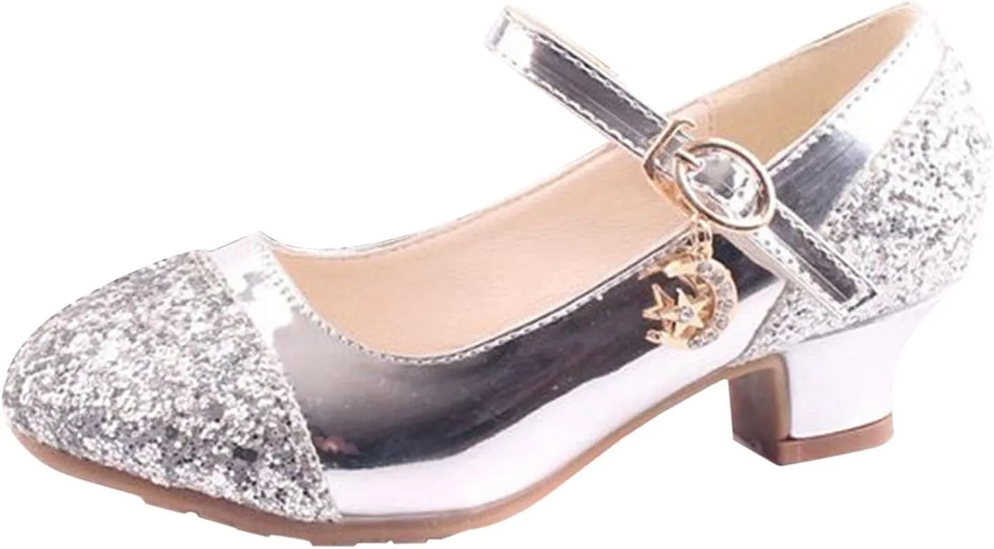 Girls Mary Jane Dress Shoes Low Heels Rhinestones Sparkle Flower Girl Wedding Toddler Girls Pump Shoes