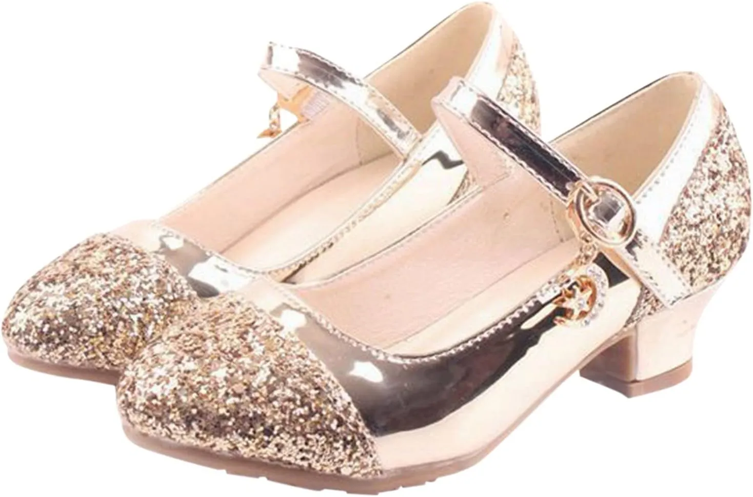 Girls Mary Jane Dress Shoes Low Heels Rhinestones Sparkle Flower Girl Wedding Toddler Girls Pump Shoes