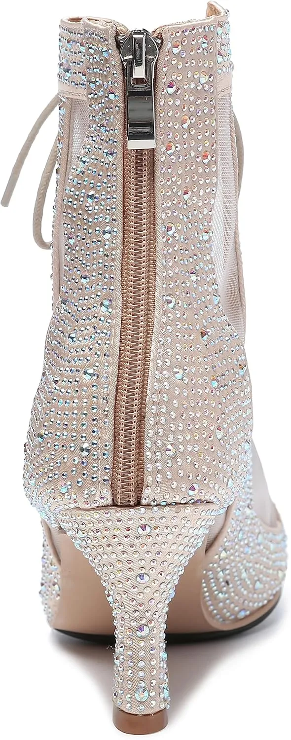 Hanfike Womens Peep Toe Boot Heels Mesh Summer Booties Sandals