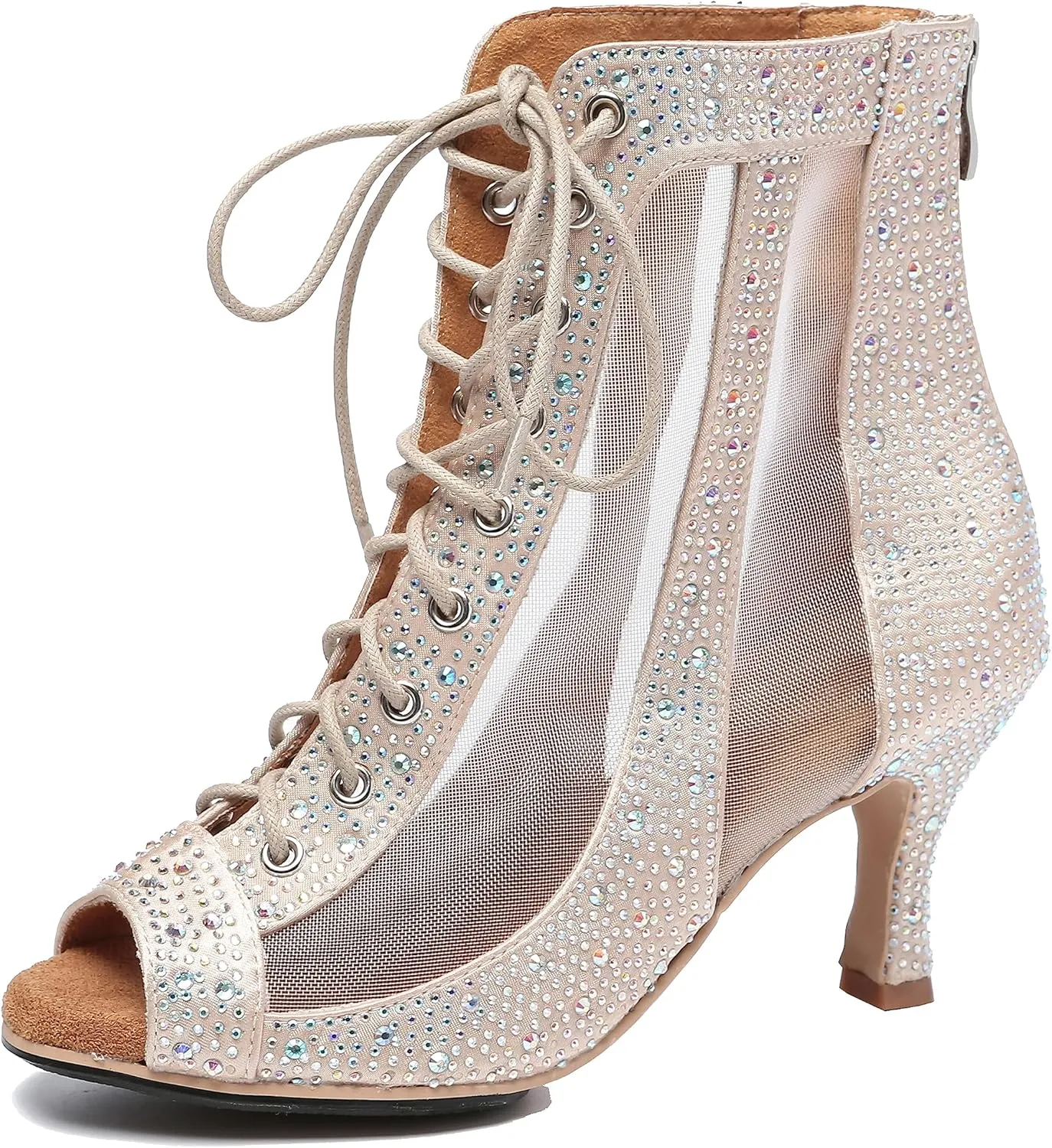 Hanfike Womens Peep Toe Boot Heels Mesh Summer Booties Sandals
