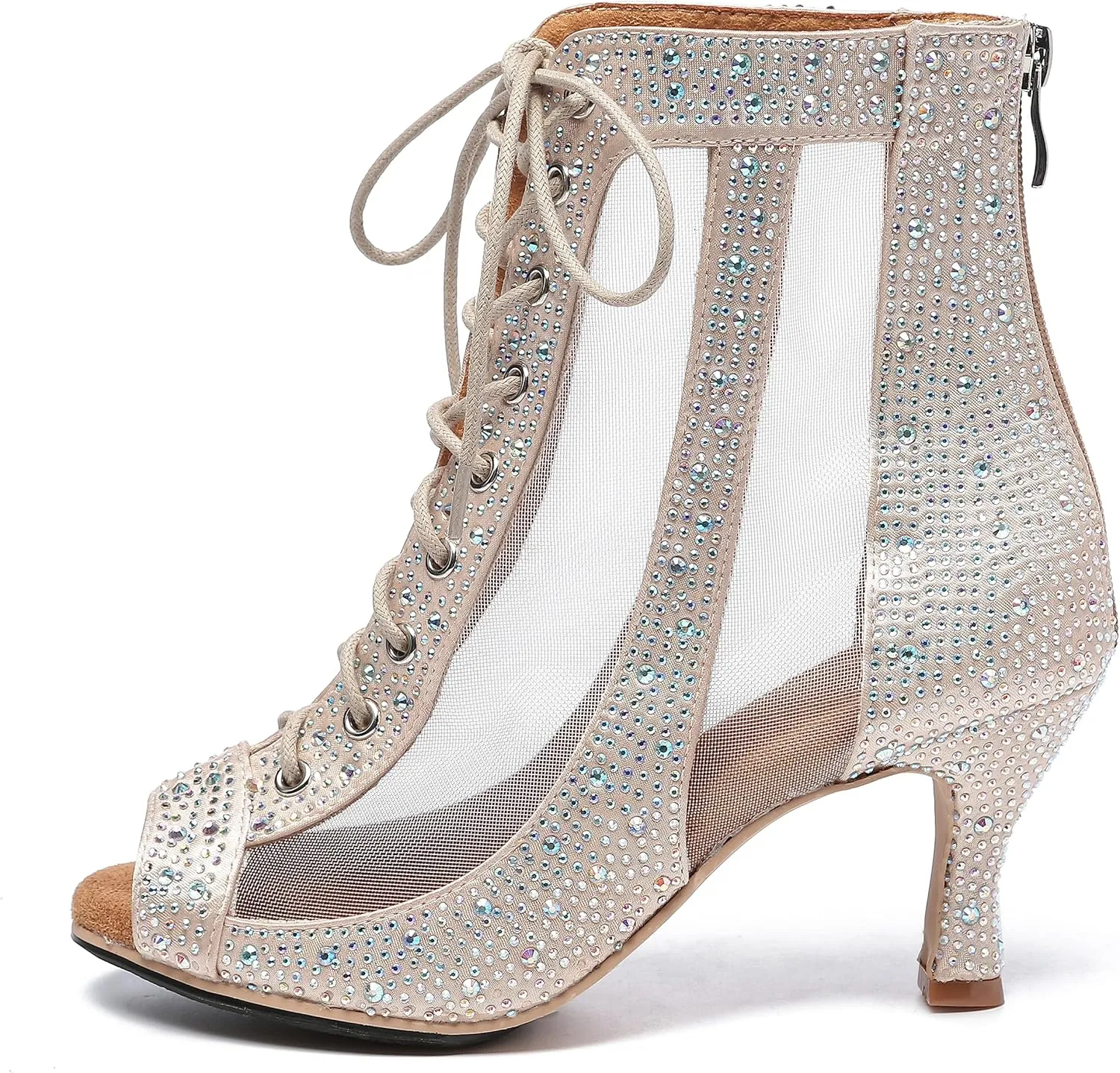 Hanfike Womens Peep Toe Boot Heels Mesh Summer Booties Sandals