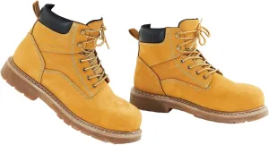 Happybuy Steel Toe Work Boots, US Size 10.5, Waterproof Slip-Resistant Boots for Men, Lightweight and Breathable Rubber Sole, Durable Construction for Industry & Work, Brown/Yellow