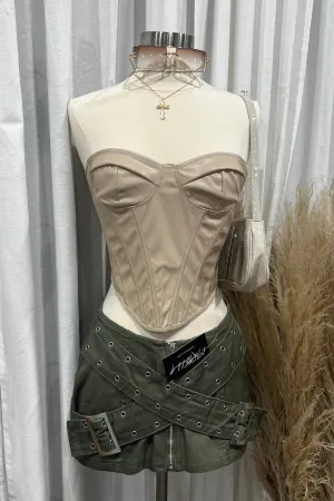 Hazel Leather Corset Top (Latte Brown)