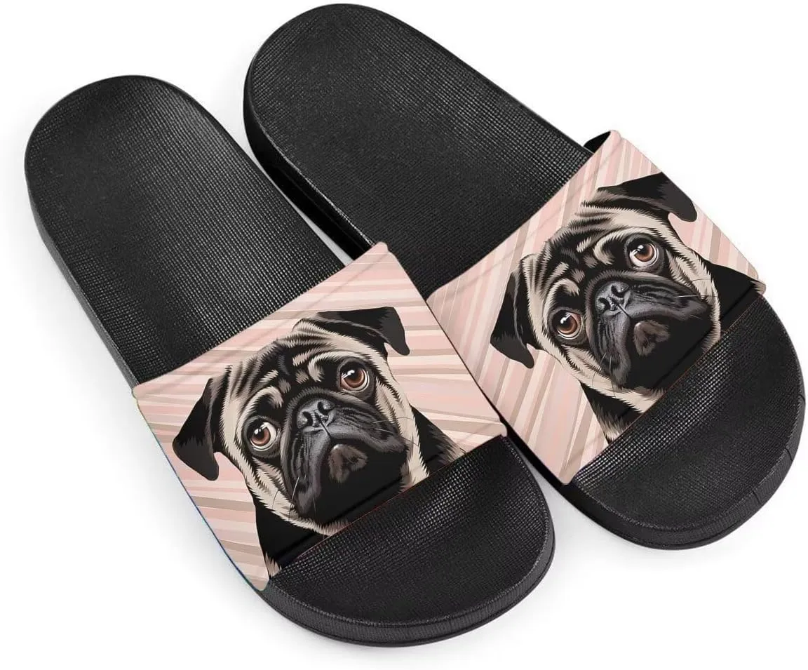 Howilath Cute Animal Women's Classic Open Toe Single Band Slip-On Flat Slide Sandal, Mandala Galaxy Butterflies Colorful Design Women Shower Slippers