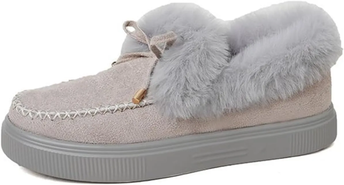 Ladmiple Boots For Women Ankle Booties Winter Snow Warm Booties Fur Lined Anti-Slip Outdoor Slip On Comfortable Shoes